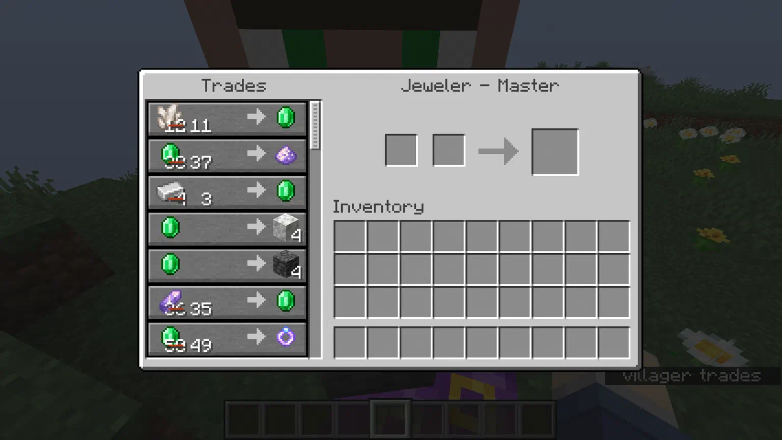 The top of the jeweler's trading UI, not including the geode map