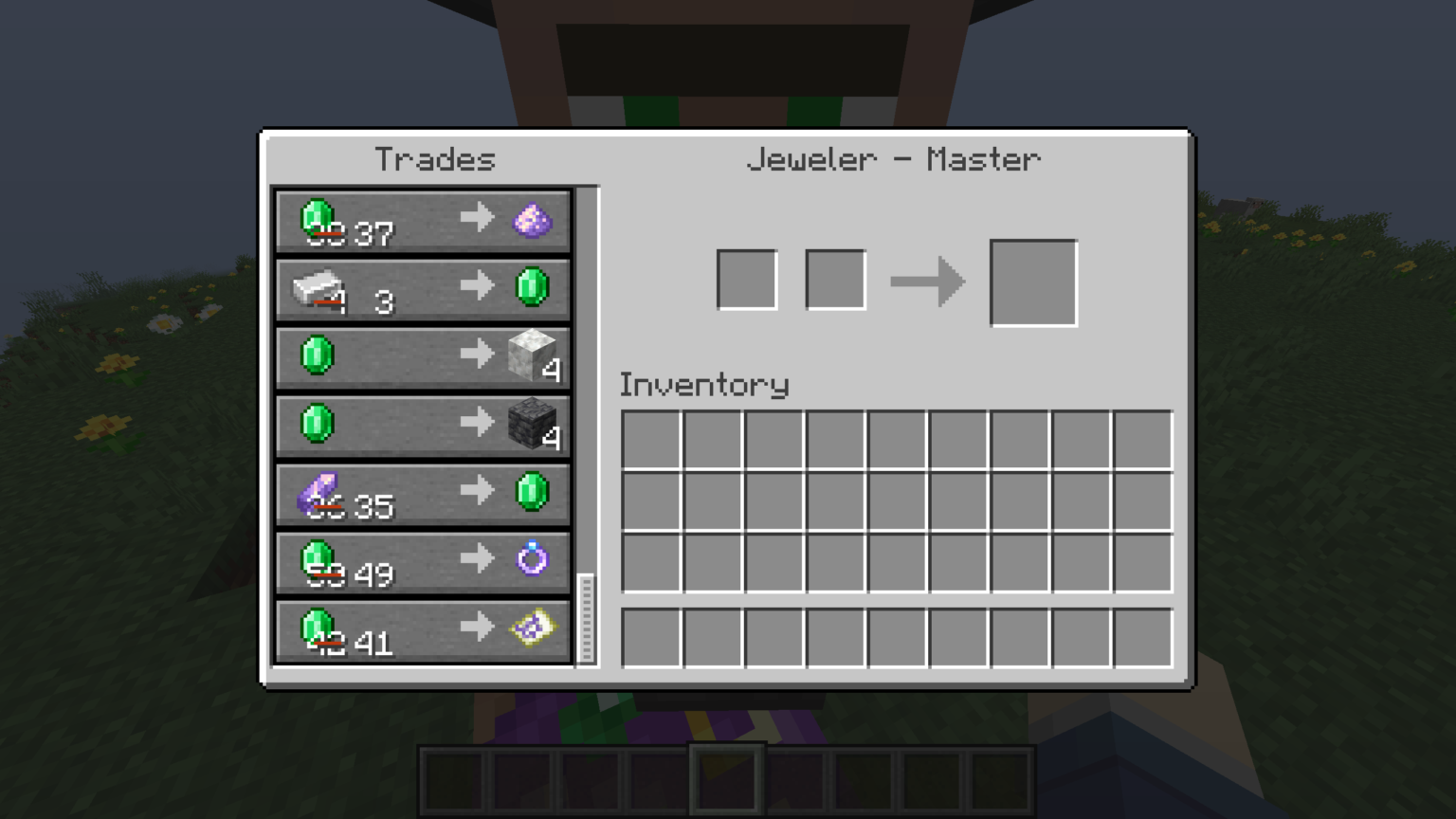 The jeweler's trading UI scrolled down to show the geode map