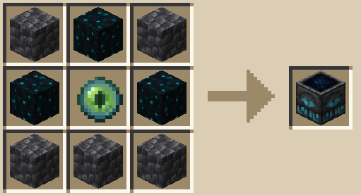 The recipe for the soul seer, containing sculk, an eye of ender, and cobbled deepslate