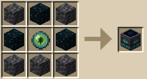 The recipe for the soul seer, containing sculk, an eye of ender, and cobbled deepslate