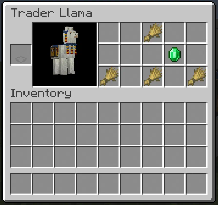 A trader llama with a chest displaying potential loot it can have