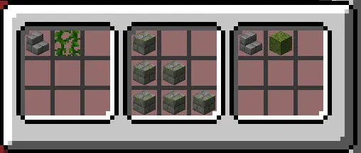 Several recipes of mossy items displayed in the recipe book GUI