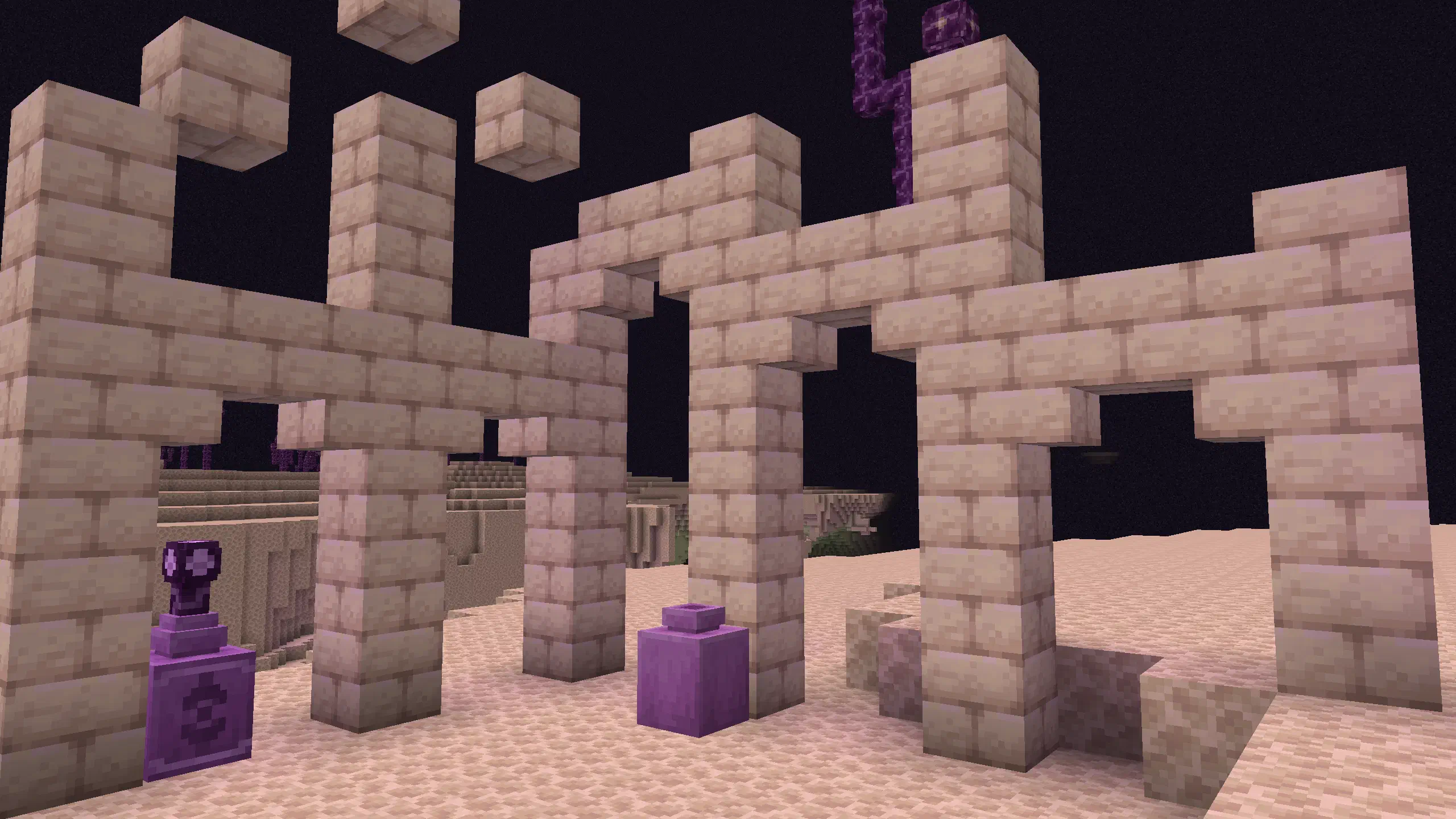 A shattered sanctuary with several purpur pots
