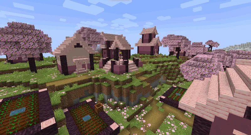 A cherry grove village with many houses