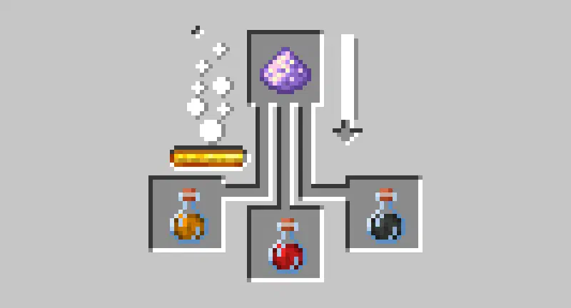 3 different potions being diluted with amethyst dust