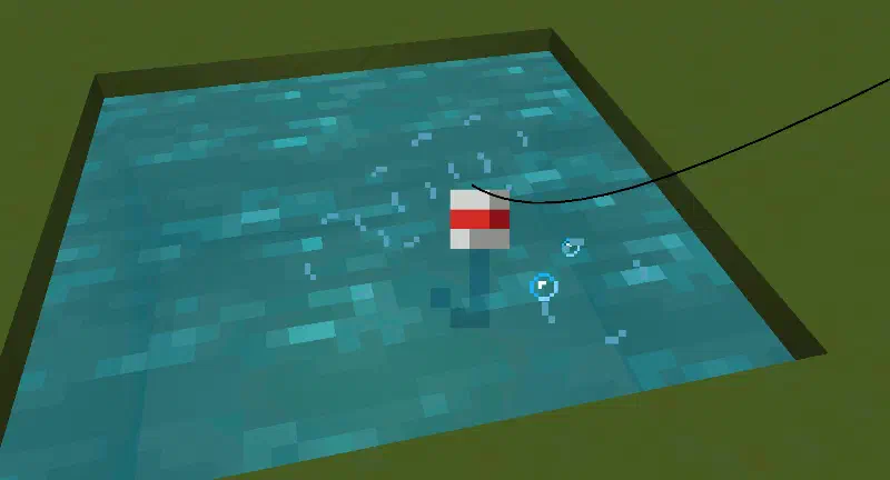 Several bubble pop particles coming from a fishing bobber