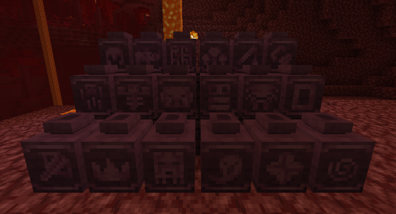 All nether brick sherd patterns displayed on pots