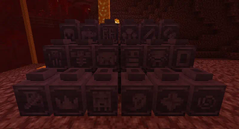 All nether brick sherd patterns displayed on pots