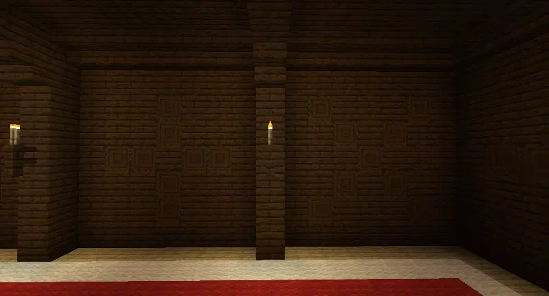 Two mansion walls, one with an x pattern made out of logs